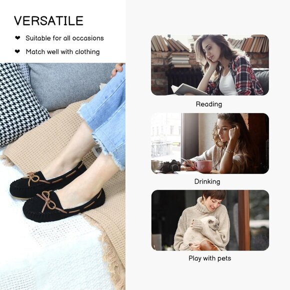 Women's Black Micro Suede Faux Fur Cozy Indoor Outdoor House Slippers Boot Shoes - Picture 2 of 5